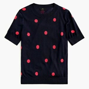 J CREW Sweater S DOT Silk Tencel Polka Crewneck Navy Poppy Fitted Womens NWT
